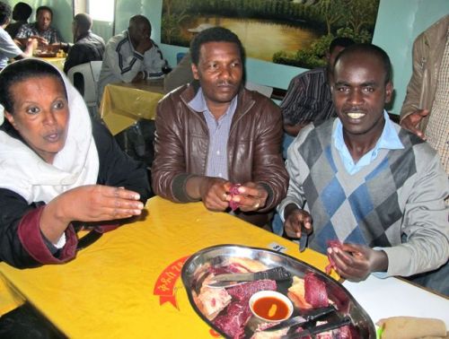 Zaid, Tesfaye and Kedir at lunch cafe